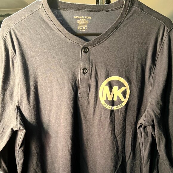 Michael Kors Men's Blue Long-Sleeve Henley with Front Logo SZ Medium - Picture 1 of 4